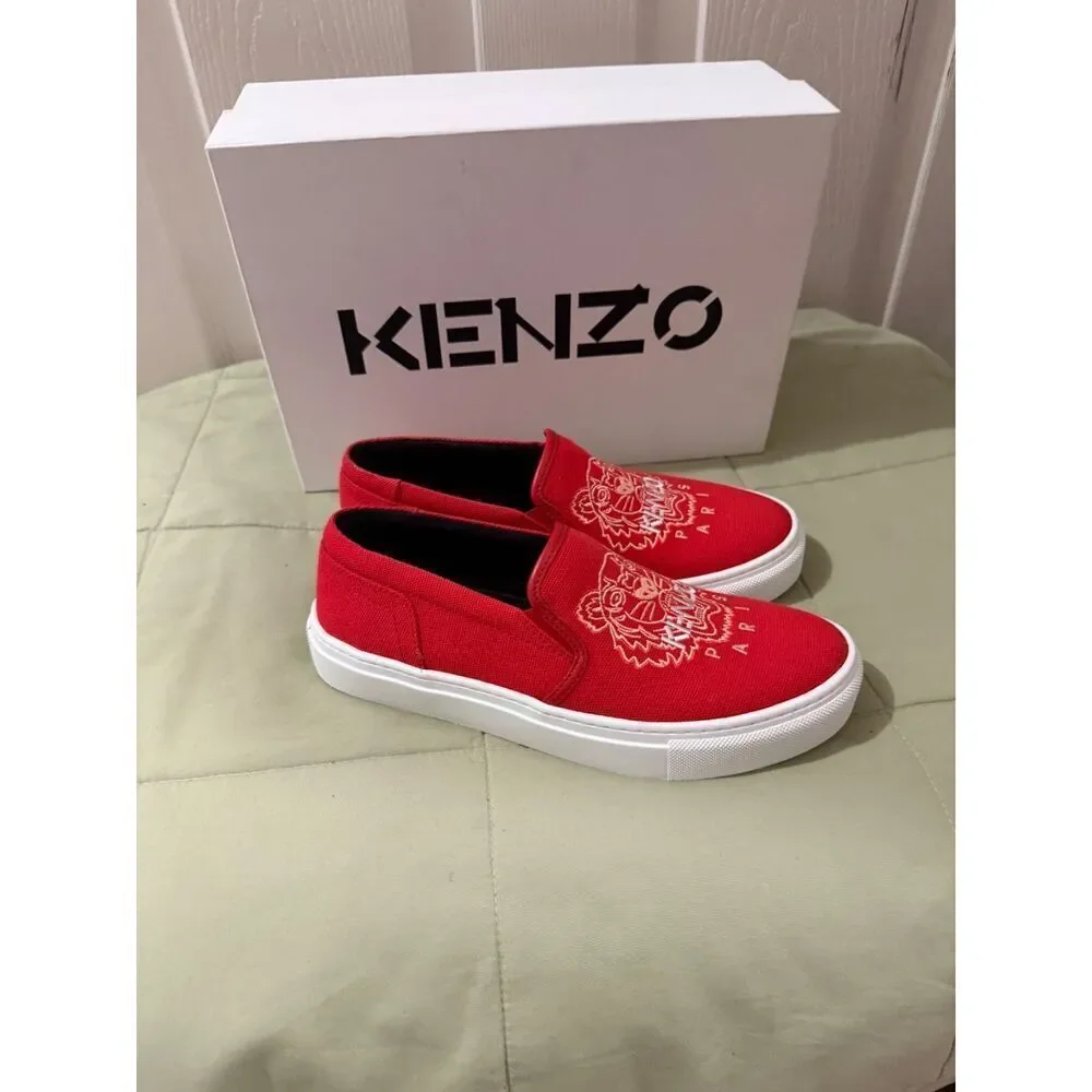 Kenzo K-Skate Tiger Embroidered Red White Women Slip On Sz 36 US5